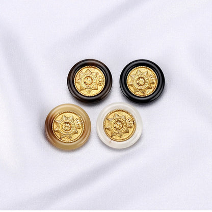 Boutons en résine et métal en forme d'étoile vintage noir brun, ronds, 12 pièces