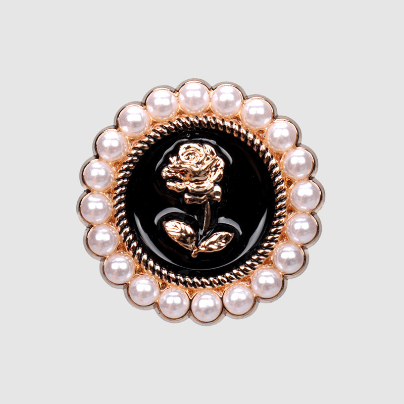 Boutons en métal blanc noir huilé Pearl Rose pour vestes pour femmes, pack de 12