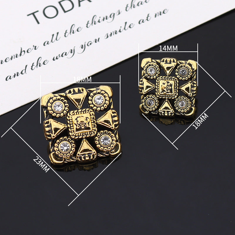 Botões de Metal Vintage em Bronze Quadrados com Strass para Casacos Trench 12pcs