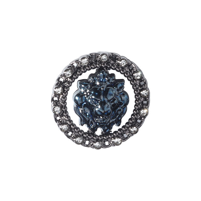 22mm Ronde Donkerblauwe Metalen Strass Knopen met Leeuwenkop 12st.