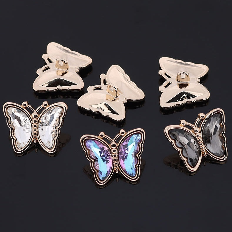 16/23mm Butterfly Shaped Colorful Metal Rhinestone Shank Buttons 10pcs