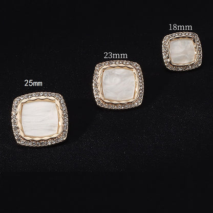 Botões Metálicos Quadrados com Diamantes de 18/23/25mm com Pinos - Pacote de 15