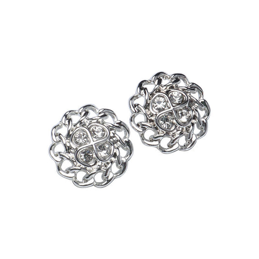 Boutons en métal à tige, en forme de fleur, incrustés de strass, 22 mm, argent brillant, 12 pièces