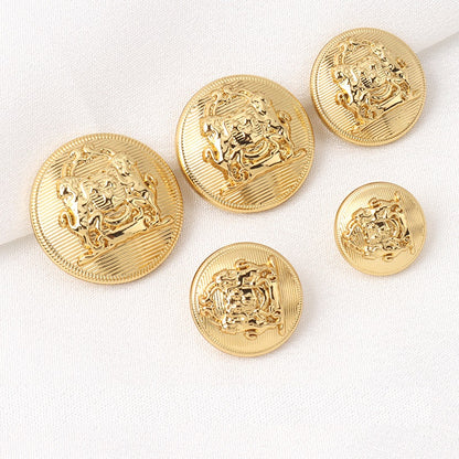 15-25mm British Style Solid Double Lion Retro Gold Thickened Metal Shank Buttons 10pcs