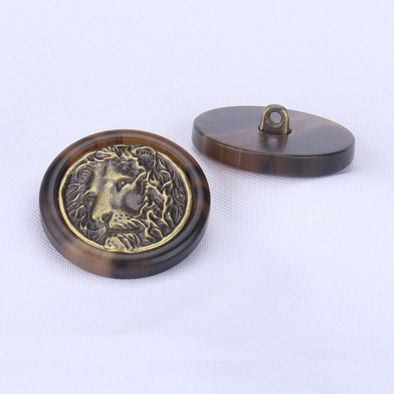 Boutons combinés en métal et résine tête de lion vintage pour vêtements d'extérieur, pack de 20