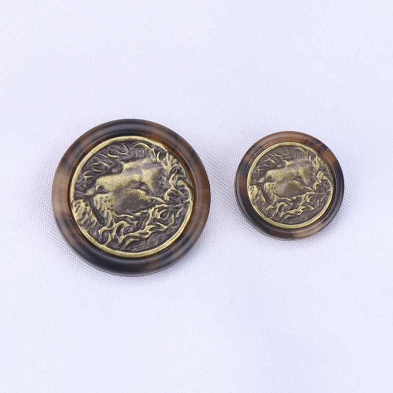 Vintage Lion Head Metal Resin Combined Buttons for Outerwear 20 Pack