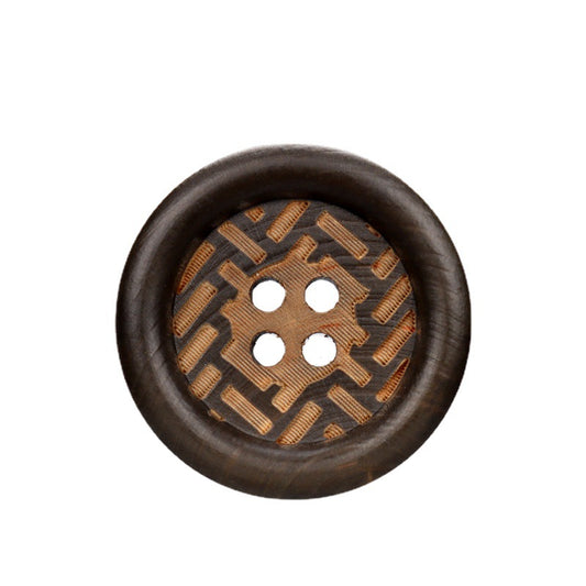 Round 4-Hole Wood Buttons with Dark Brown Paint and Laser Engraving 30pcs