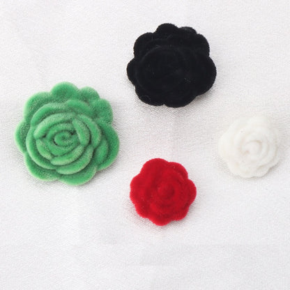 15/21/25mm White Black Green Red Velvet Colorful Rose Buttons 15 Pack