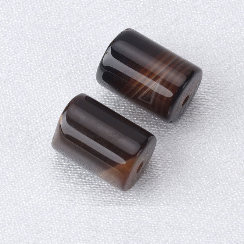 8,5x11,5mm Brune Sylinderformede Jadeknapper for Kinesiske Retro Hanfu Plagg 12stk