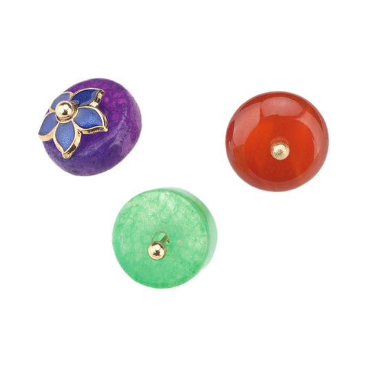 10mm Colorful Natural Jade Buttons with Flower Mounts for Chinese Hanfu 10pcs