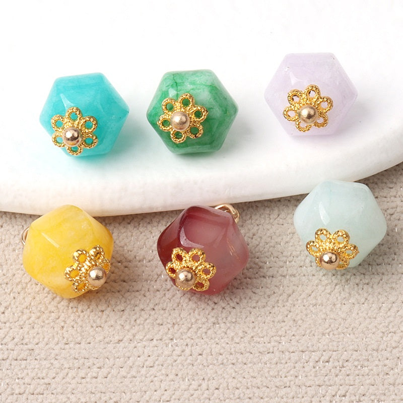 11mm Geometric Polyhedron Shaped Colorful Natural Jade Buttons 10pcs