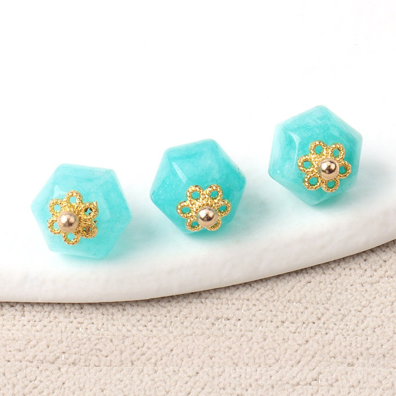 11mm Geometric Polyhedron Shaped Colorful Natural Jade Buttons 10pcs