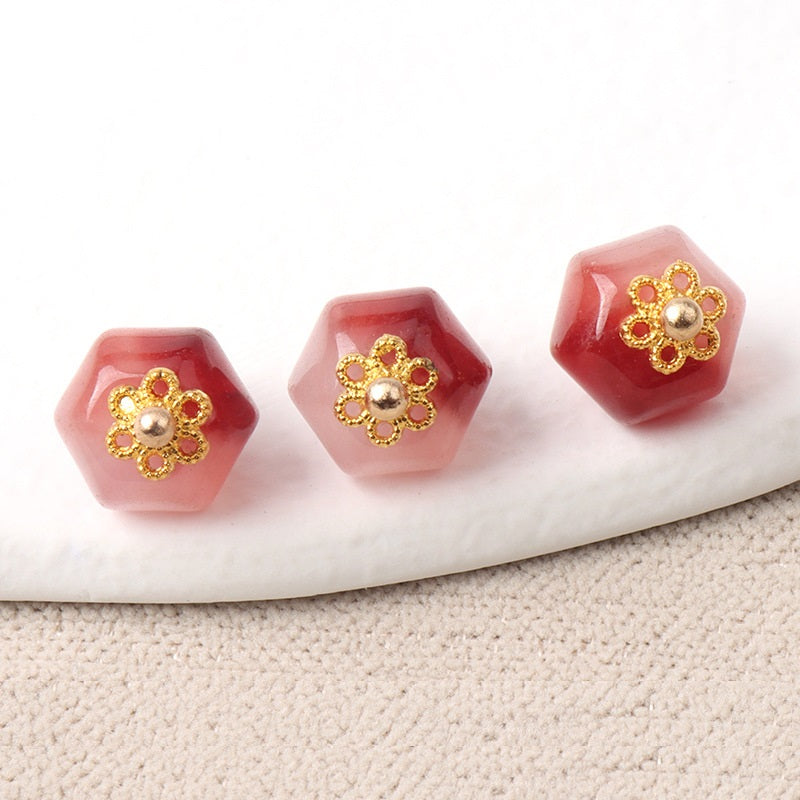 11mm Geometric Polyhedron Shaped Colorful Natural Jade Buttons 10pcs