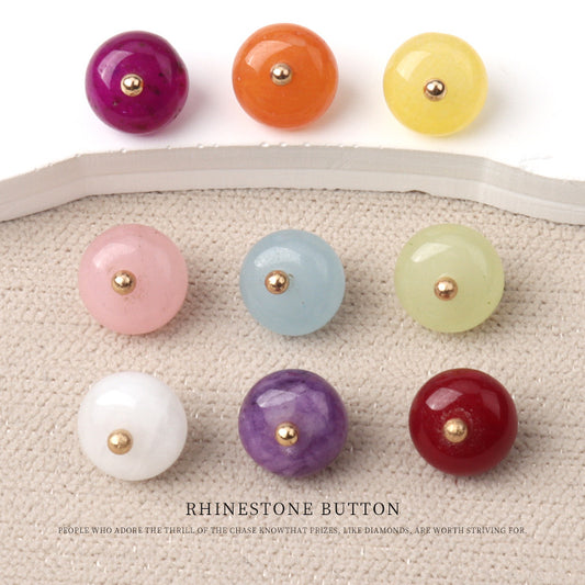 10mm Colorful Natural Jade Bead Buttons with Gold Studs for Cheongsam 20pcs