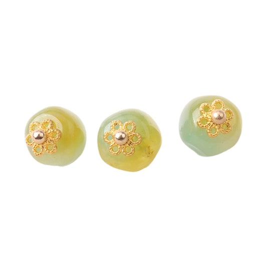 10mm Colorful Natural Chinese Jade Bead Buttons with Flower Mounts 20pcs