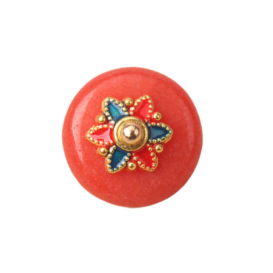 12mm Orange Red Jade Buttons with Golden Flower Shanks for Chinese Shirts 12pcs