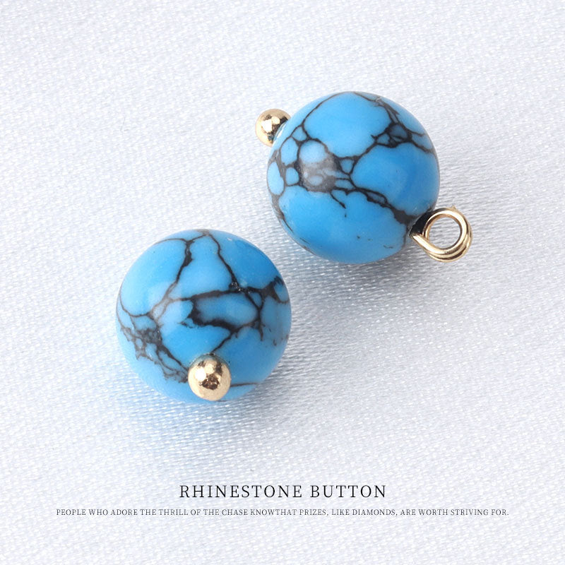 10mm Chinese Blue Turquoise Round Bead Button for Tang Suit Qipao