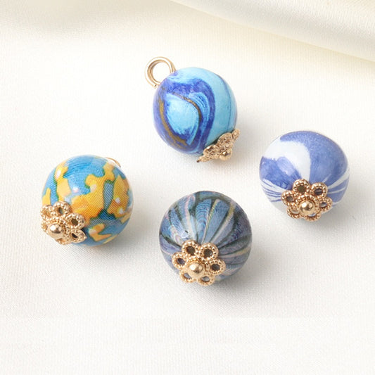 11mm Colorful Blue Ceramic Bead Chinese Frog Buttons for Silk Qipao 12pcs