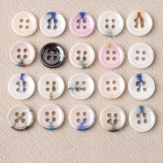 Boutons en céramique émaillée bleue et blanche artistique de 11 mm à quatre trous, paquet de 20