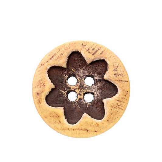 15/20mm Round Distressed 4-Hole Painted Poplar Wood Buttons with Floral Pattern 30pcs