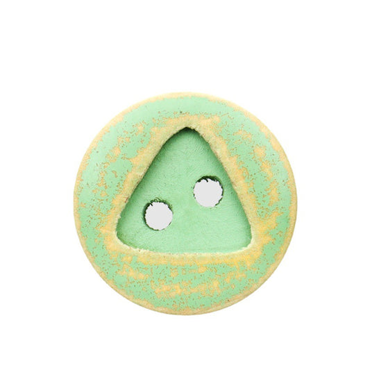 Boutons en bois peints vintage turquoise et blanc à 2 trous, cercle extérieur triangle intérieur, 30 pièces