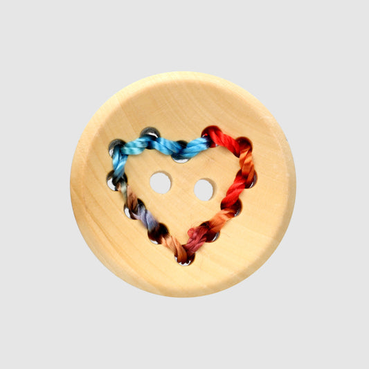 Boutons en bois de mode à motif de cœur coloré avec 2 trous de 20 mm - 20 pièces