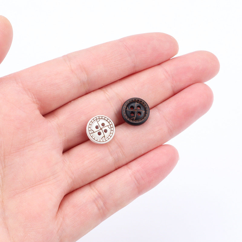 11.5mm Round 4 Hole Black White Painted Wood Buttons for Children's Sweaters Cardigans 40pcs