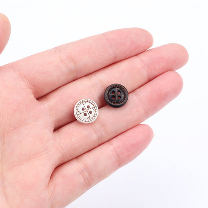 11.5mm Round 4 Hole Black White Painted Wood Buttons for Children's Sweaters Cardigans 40pcs