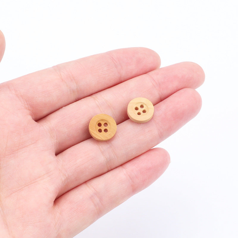 11.5mm Round 4 Hole Natural Poplar Wood Buttons for Children's Handmade Crafts 100PCS