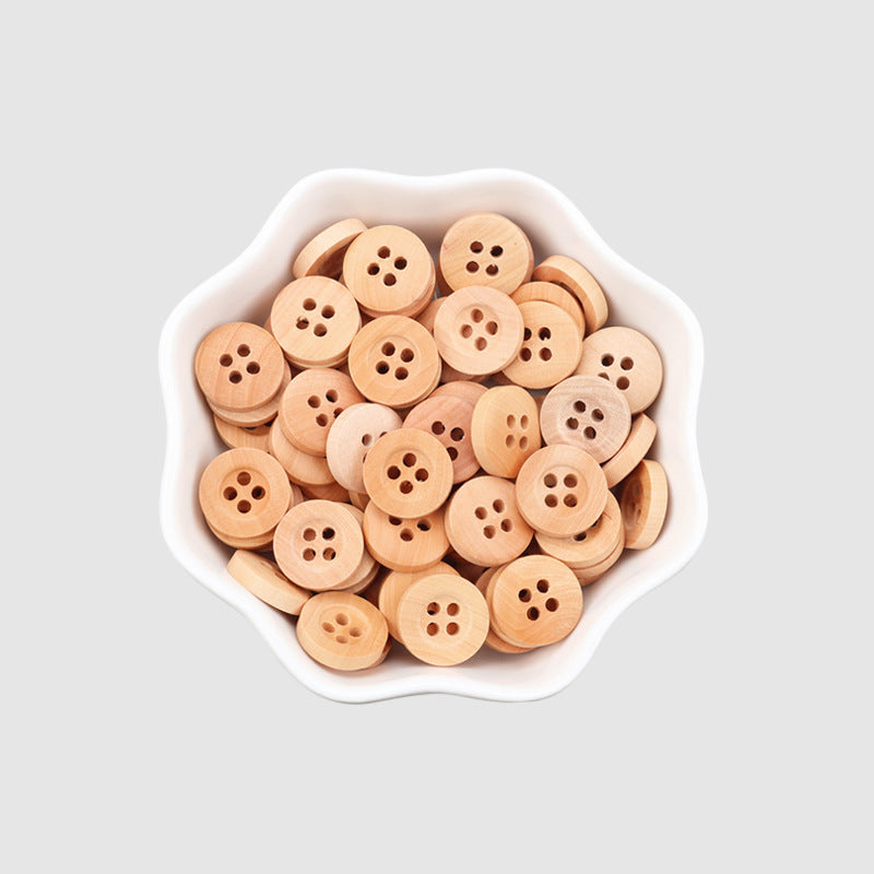 11.5mm Round 4 Hole Natural Poplar Wood Buttons for Children's Handmade Crafts 100PCS