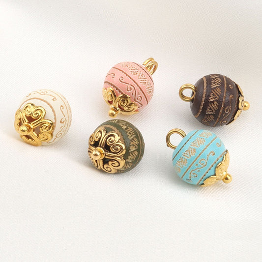 10mm Baking Finish Laser-Carved Pattern Wood Bead Buttons with Metal Shanks 20pcs