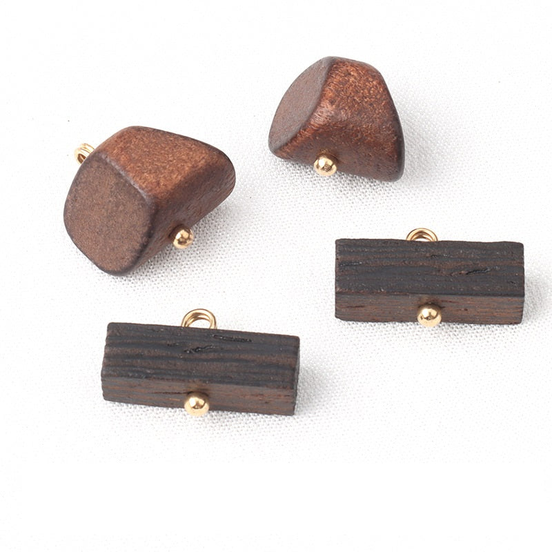 Vintage Dark Brown Long Strip Irregular Trapezoidal Wood Buttons for Children's Jackets 20pcs