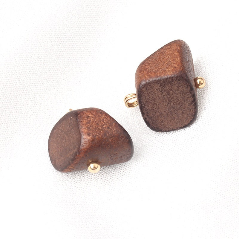 Vintage Dark Brown Long Strip Irregular Trapezoidal Wood Buttons for Children's Jackets 20pcs