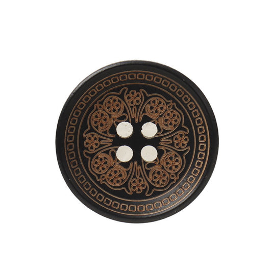 12/15/21mm Vintage Round 4-Hole Black Painted Laser-Carved Flower Wood Buttons