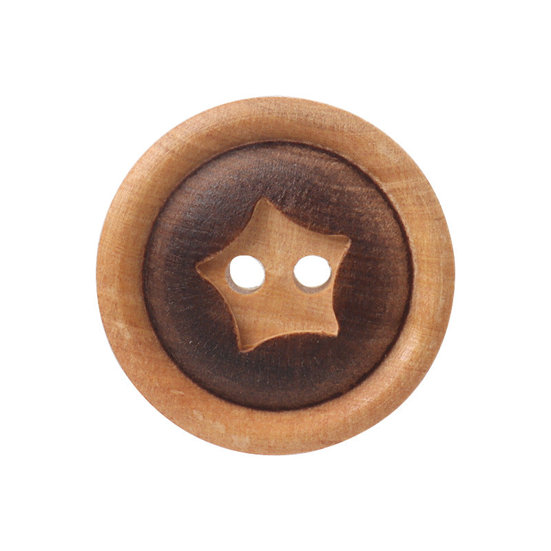 Round 2 Hole Poplar Wood Buttons Superficie Bruciata al Fuoco e Motivo a Stella