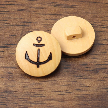 15mm Wood Shank Buttons with Laser Engraved Anchor for Children's Outerwear 20pcs