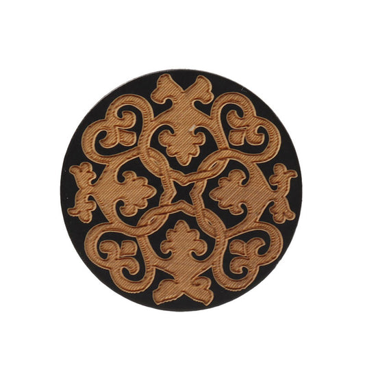 15-27.5mm Round Black Laser Engraved Patterned Flat Wood Shank Buttons