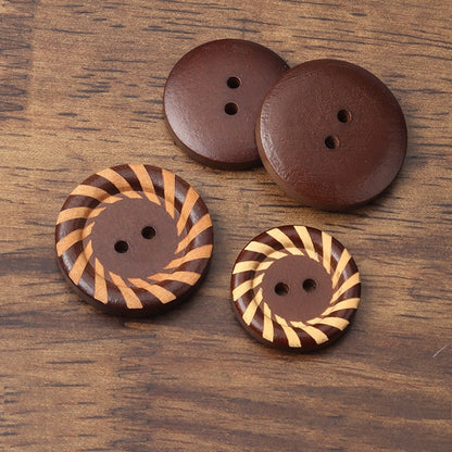 Round 2-Hole Brown Painted Laser Carved Wood Buttons for Children's Clothing