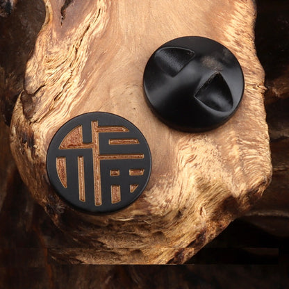 15mm Round Dark Yellow Natural Horn Buttons with Laser Engraved Chinese Character 20pcs