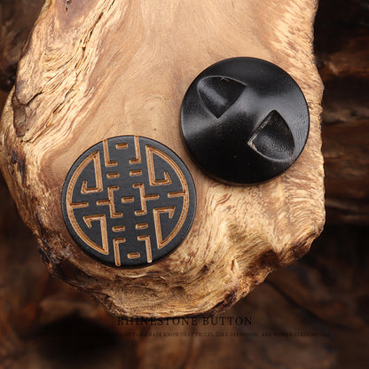 15mm Round Dark Yellow Natural Horn Buttons with Laser Engraved Chinese Character 20pcs