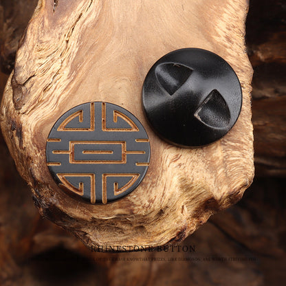 15mm Round Dark Yellow Natural Horn Buttons with Laser Engraved Chinese Character 20pcs