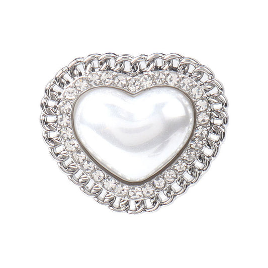 23mm Silver Heart-Shaped Pearl Metal Rhinestone Jackets Button 6pcs