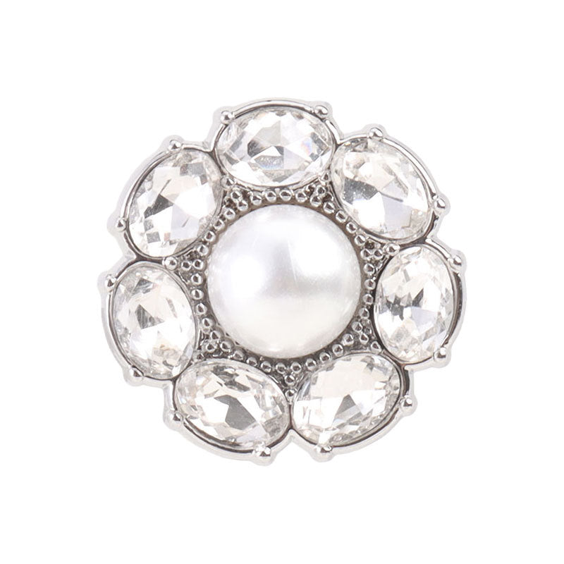 Bouton en perle et diamant en métal argenté rond pour manteaux en laine 6pcs