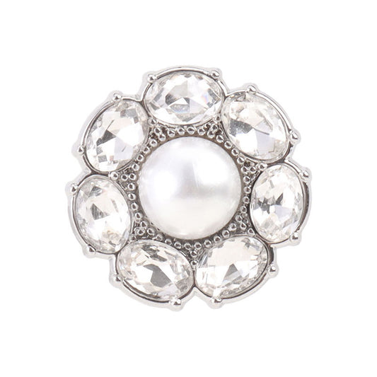 Round Silver Metal Pearl and Diamond Button for Woolen Coats 6pcs