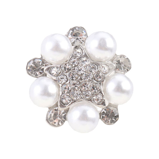 Silver Five-Pointed Star Pearl Rhinestone Metal Button 6pcs