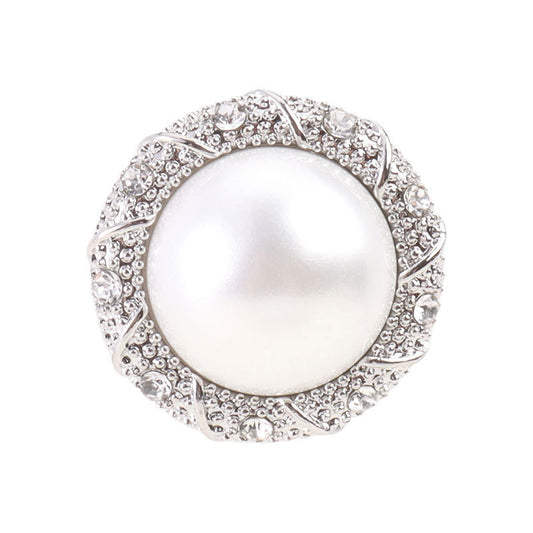 15mm Round Edged Rhinestone Silver Pearl Metal Shank Button 6pcs