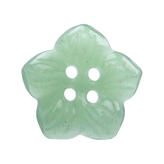 18mm Ljusgrön Naturlig Aventurin Jade Handgjorda Blomblad Fyra Hål Knappar 2st