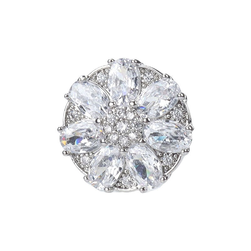 Bouton en métal en diamant zircon de 17 mm en forme de fleur à sept pétales pour costumes pour femmes, 2 pièces