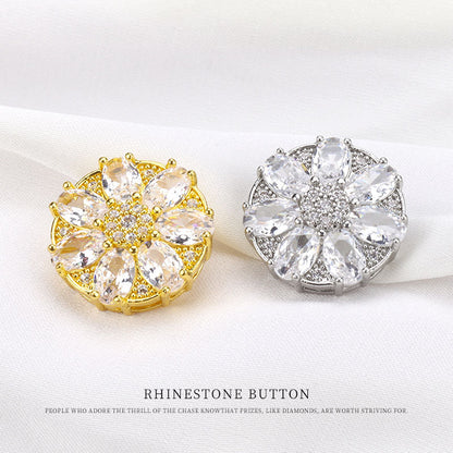 17mm Zircon Seven-Leaf Flower Diamond Metal Button for Women's Suits 2pcs