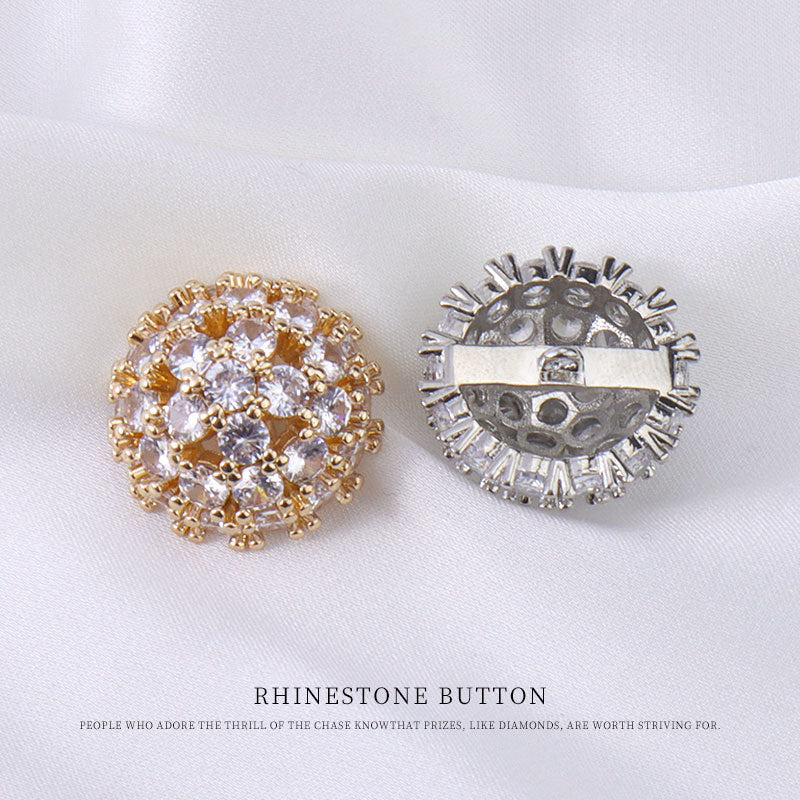 19mm Luxury Full Diamond Zircon Crystal Button for Women's Coats 2pcs